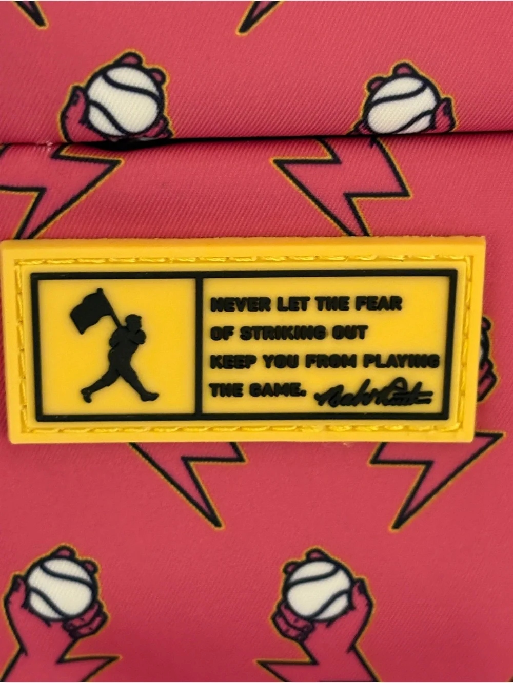 NWT Baseballism Electric No Fear Cap Clip Backpack Pink Yellow Babe Ruth Quote
